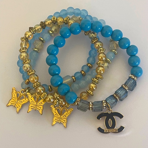 Elegant Blue and Gold Bracelet Set with Channel zipper pull. - Picture 4 of 4